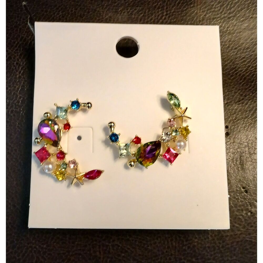 Moon or C Shaped Rhinestone Earrings STUNNING! - Picture 7 of 7